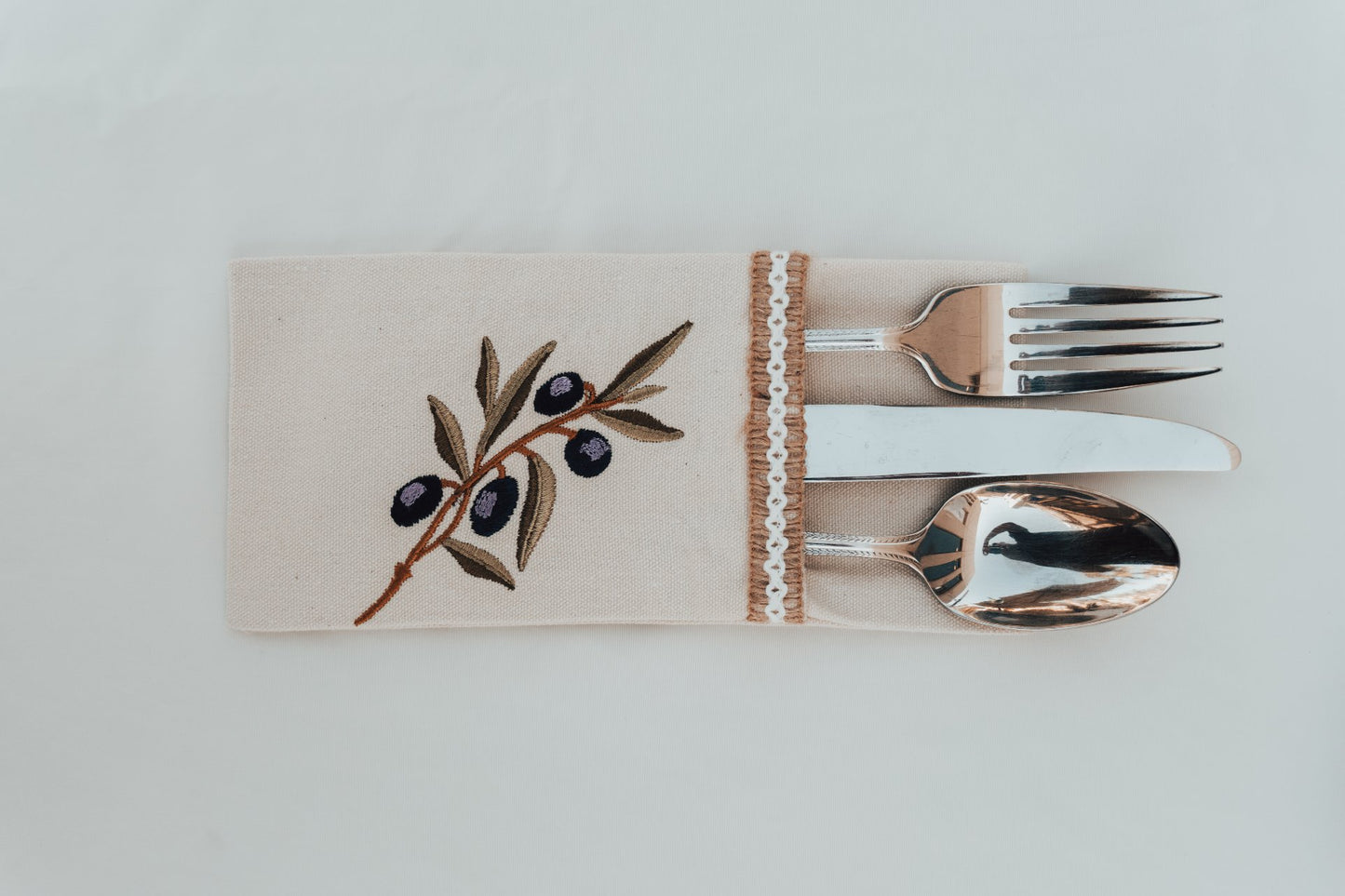 Embroidered Olive Branch Cotton Pocket Holders , Set of 6