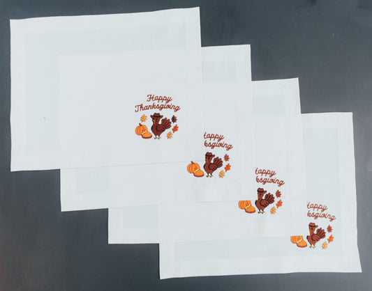 Thankful Embroidered Placemats – Premium Mixed Cotton | Autumn Table Décor