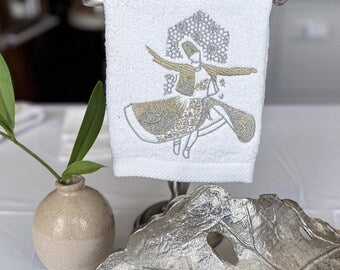 Guest Towel – 100% Cotton | Gold & Silver Embroidery | approximately 14x14 inches
