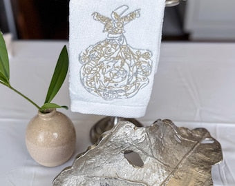 Guest Towel – 100% Cotton | Gold & Silver Embroidery | approximately 14x14 inches
