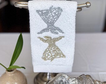 Guest Towel – 100% Cotton | Gold & Silver Embroidery | approximately 14x14 inches