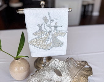 Guest Towel – 100% Cotton | Gold & Silver Embroidery | approximately 14x14 inches