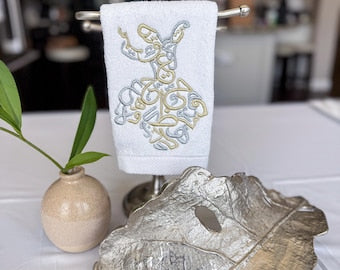 Guest Towel – 100% Cotton | Gold & Silver Embroidery | approximately 14x14 inches