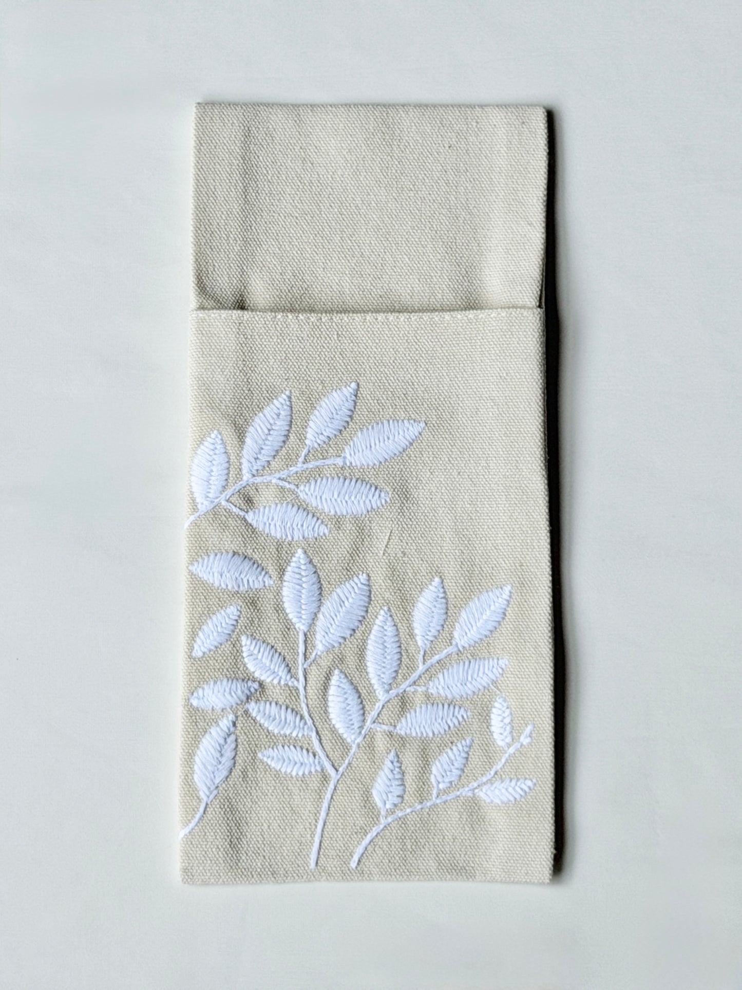 Embroidered Cutlery Holders in Ivory Bloom Leaf Design – Set of 6