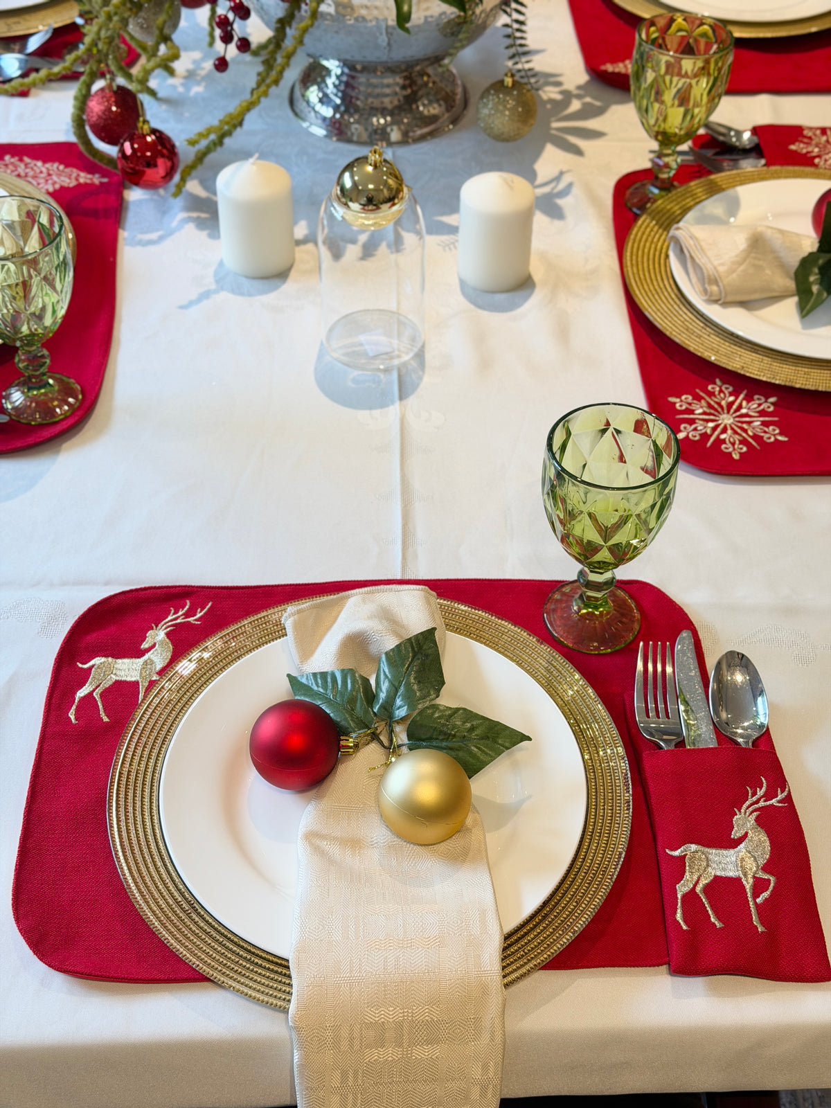 Linen Jolly Deer Cutlery Pockets - Set of 6
