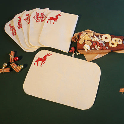 Linen Jolly Deer Placemats - Set of 6