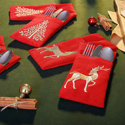 Linen Jolly Deer Cutlery Pockets - Set of 6