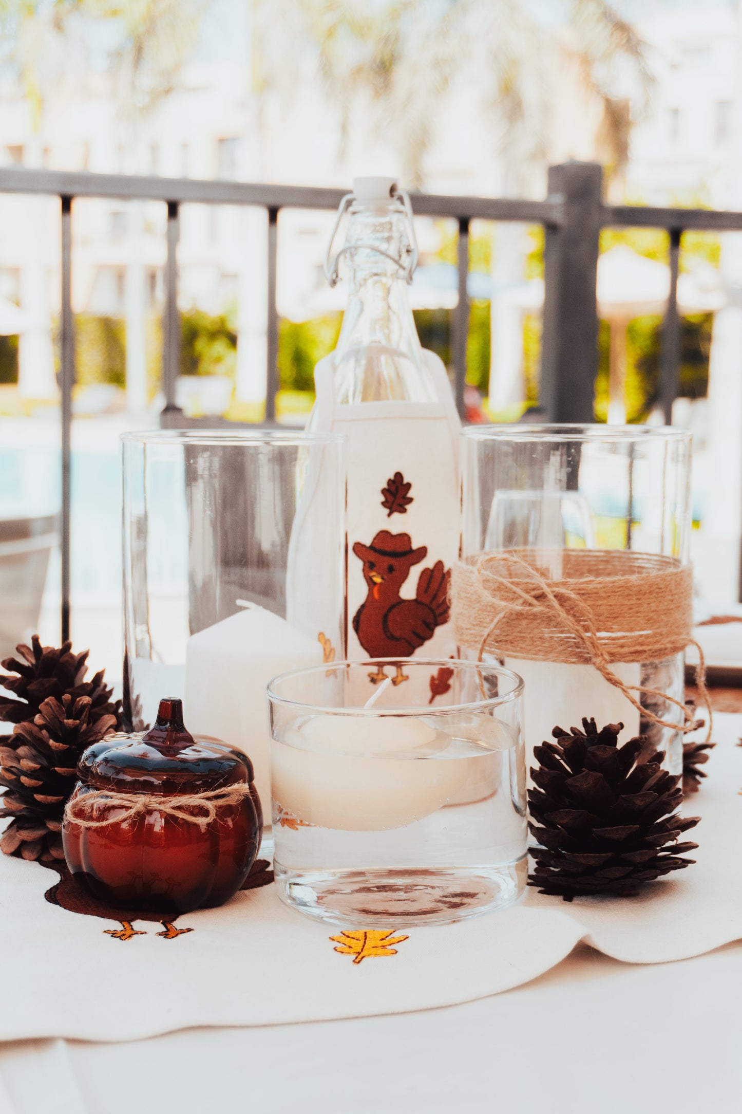 Thankful Bottle Apron – Autumn Embroidered Linen Décor