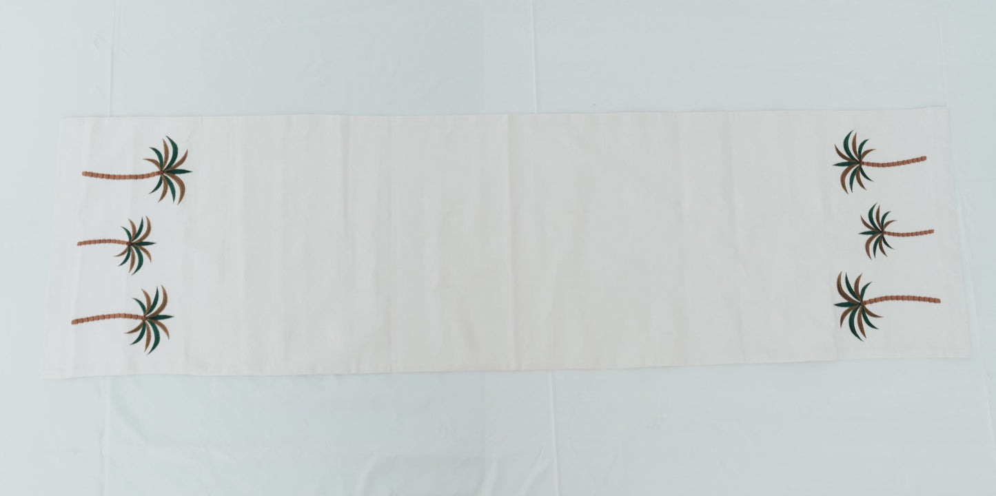 Elegant Palmette Embroidered Cotton Table Runner - Handmade Egyptian Decor, Matching Collection