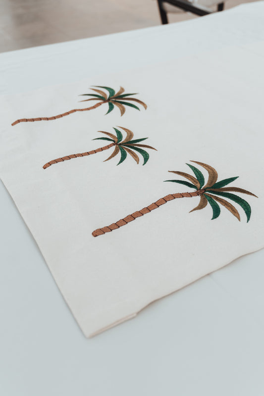 Elegant Palmette Embroidered Cotton Table Runner - Handmade Egyptian Decor, Matching Collection