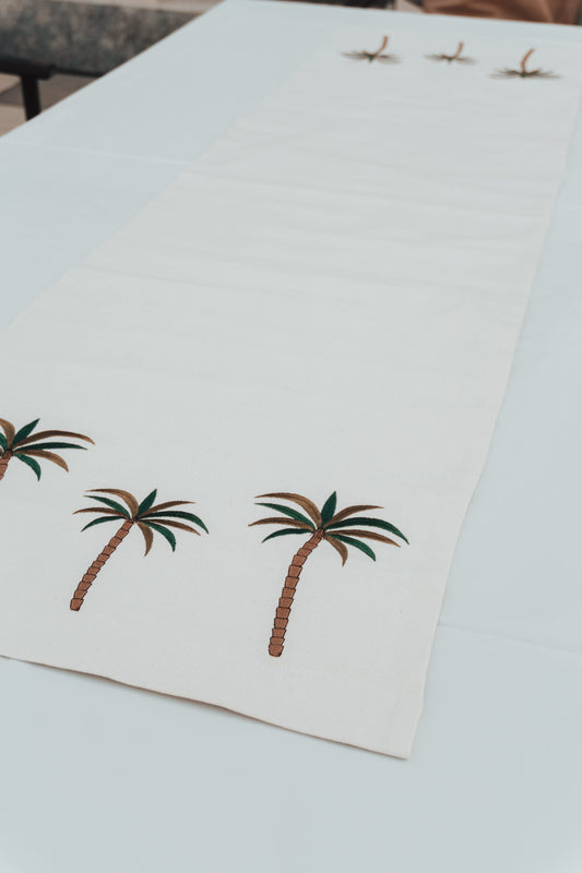 Elegant Palmette Embroidered Cotton Table Runner - Handmade Egyptian Decor, Matching Collection