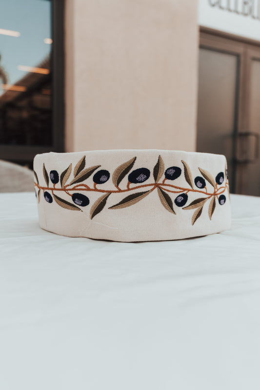 Premium Cotton Bread Basket with Olive Branch Embroidery – Multi-Use Organizer, Washable Home Decor