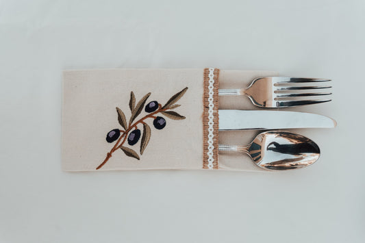 Embroidered Olive Branch Cotton Pocket Holders , Set of 6