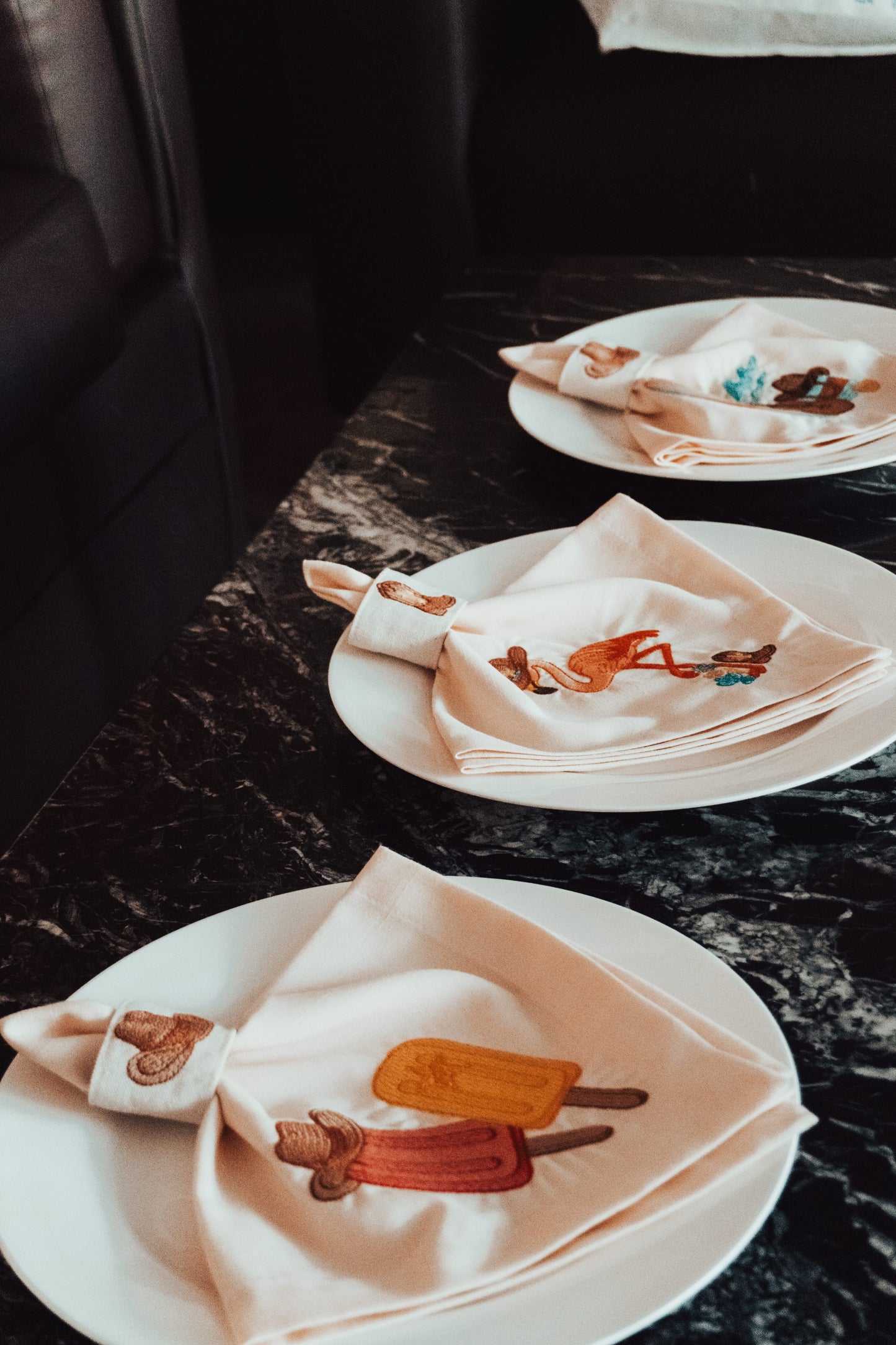 Cowboy Embroidered Linen Napkin & Canvas Holder Set – Western Summer Table Decor