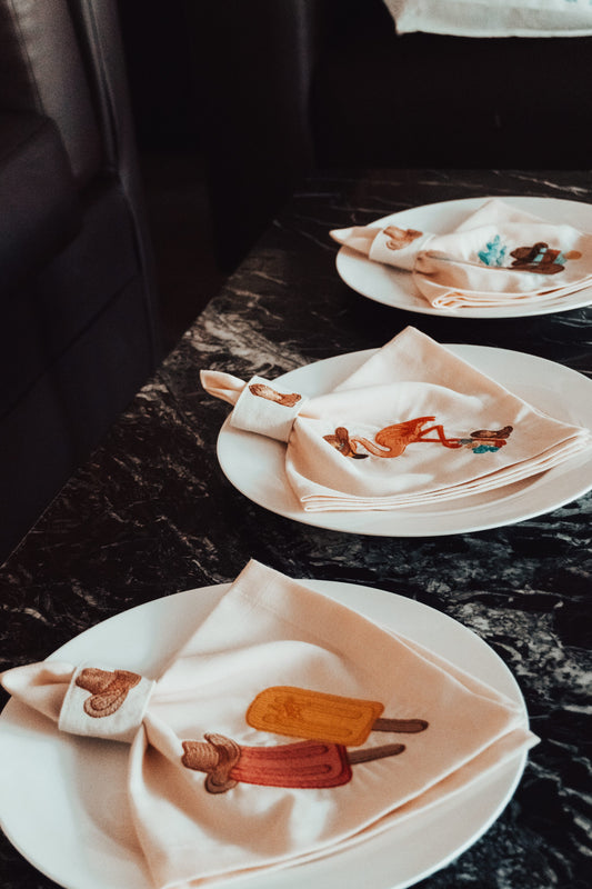 Cowboy Embroidered Linen Napkin & Canvas Holder Set – Western Summer Table Decor