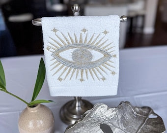 Guest Towel – 100% Cotton | Gold & Silver Embroidery | approximately 14x14 inches