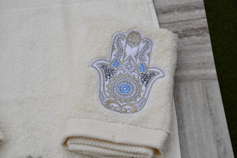 Embroidered Cotton Guest Towels: Middle Eastern Design - Set of 3 - 100% Cotton - Made in Egypt