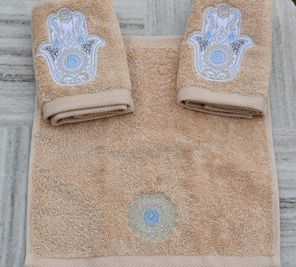 Embroidered Middle Eastern Design Guest Towels – Set of 3