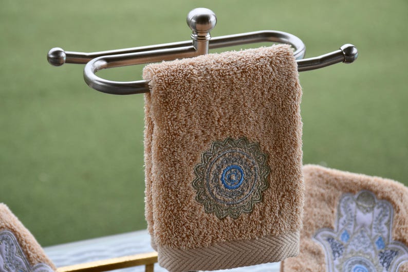 Embroidered Cotton Guest Towels: Middle Eastern Design - Set of 3 - 100% Cotton - Made in Egypt