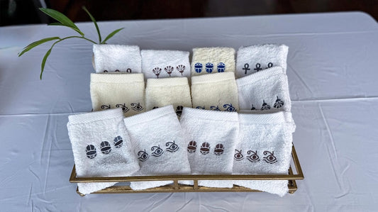 Hotel Grade 100% Cotton Guest Towels – Set of 2 - Made in Egypt | Ankh & Lotus Embroidery | Ancient Egyptian Symbol Towels