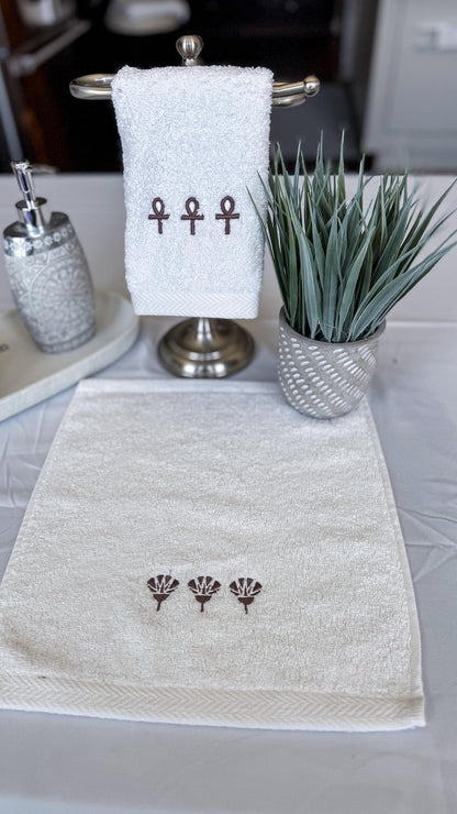Ankh & Lotus Embroidery Guest Towels – Set of 2
