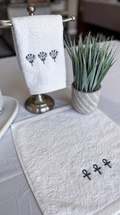 Ankh & Lotus Embroidery Guest Towels – Set of 2