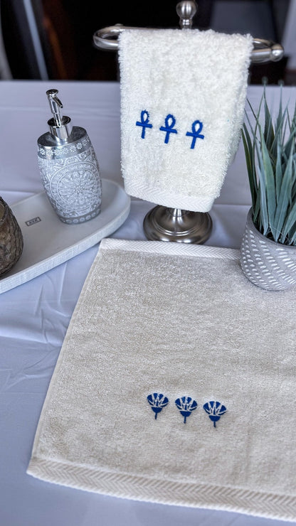 Ankh & Lotus Embroidery Guest Towels – Set of 2